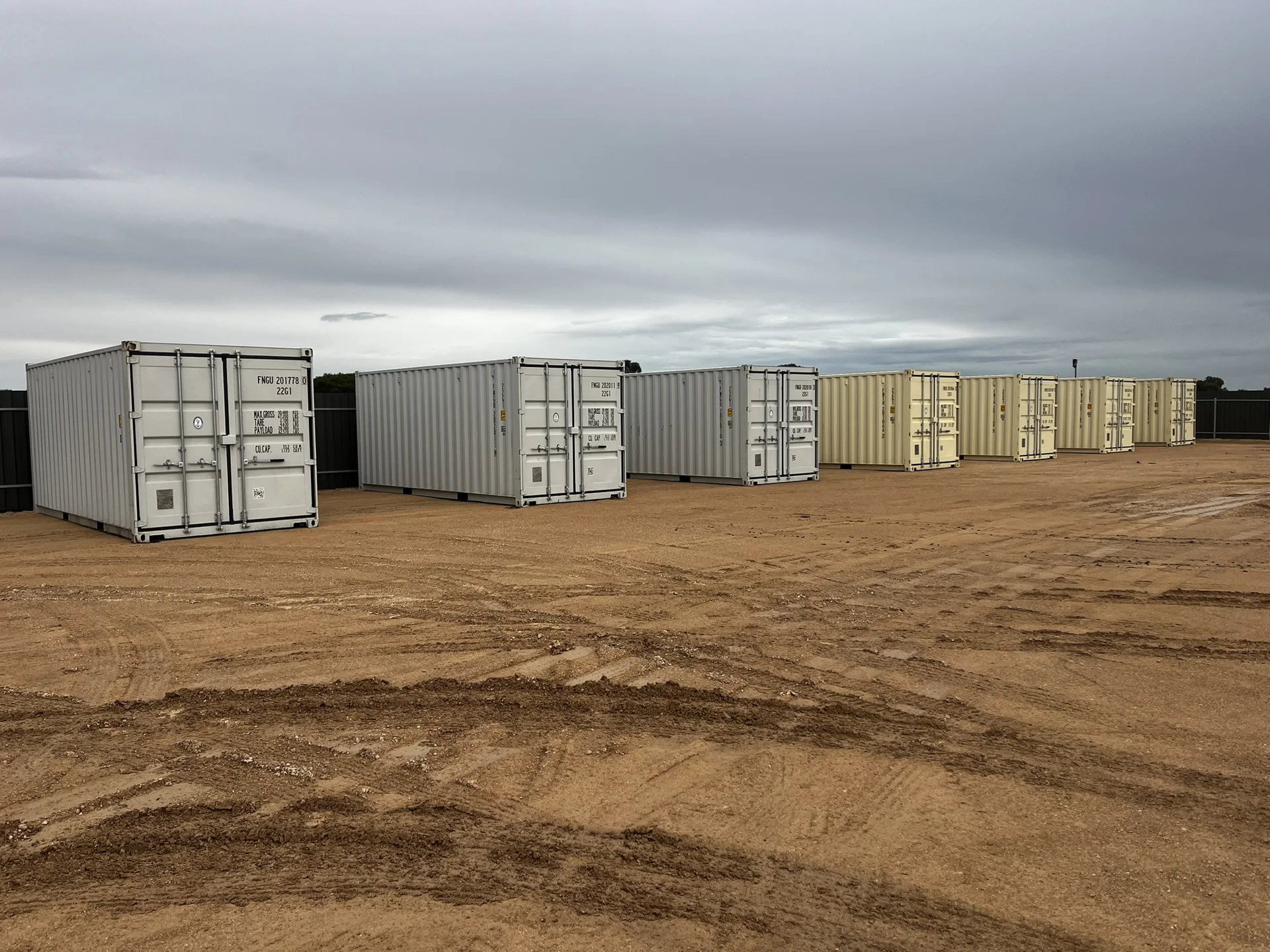Rows of storage containers inside the fenced Parklands Tailem Bend facility